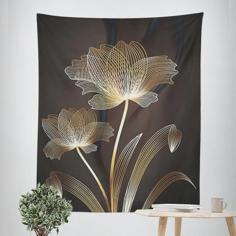 Simple Golden Floral Decorative Tapestry Home Wall Decor Office Living Room Tapestry