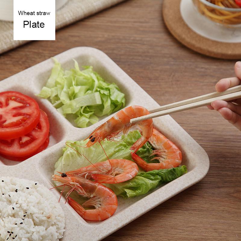 Kinderteller aus Weizenstroh Geschirr Teller Student Frühstücksteller Babyteller Schüssel Kindergarten Löffel Gabel Besteckset