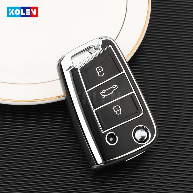 TPU Auto Flip Schlüssel Fall Abdeckung Shell Für VW Volkswagen Golf 7 MK7 Tiguan MK2 Für Seat Ateca Leon FR 2 Ibiza Skoda Octavia Keyless