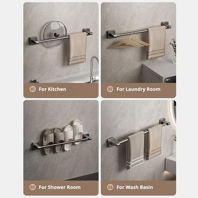 Self-Adhesive Towel Bar Holder Without Drilling Hole Tower Rack Hanger Shelf Storage Bathroom Towel Rod Bath Kitchen Towel Rail