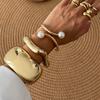 Design Sense Irregular Metal Lines Imitation Pearl Bracelet Exaggerated Stacking Wearing Large Glossy Spring Bracelet