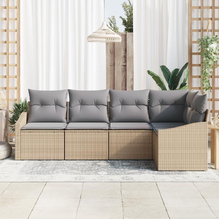 VidaXL Ensemble de canapés de jardin 5 pièces avec coussins beige poly rattan 3346720