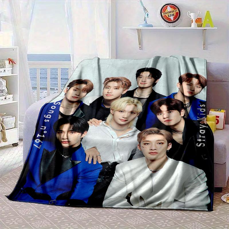 K-pop Group Poses Blanket Flannel Blanket for bed, sofa, Camping, Hiking, Picnic Essentials, gift for family Fan gifts