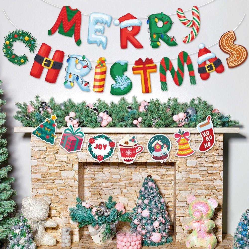 Tegneserie Julebannere Bokstav God Jul Flagg Ballong Vimpel Jule Draflagg Nyttår