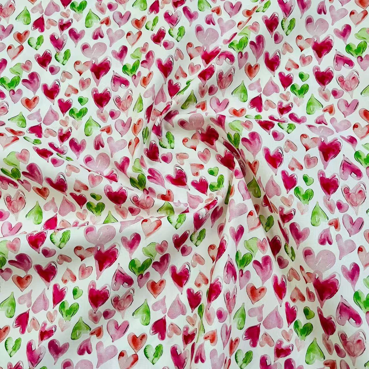 Digital Print Hearts Design 60s Pure Cotton Poplin Fabric Suitable for Bags, Loungewear, Dresses & Shirts