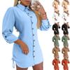 Women's Fashionable And Versatile Long-Sleeved -Color Drawstring Dress