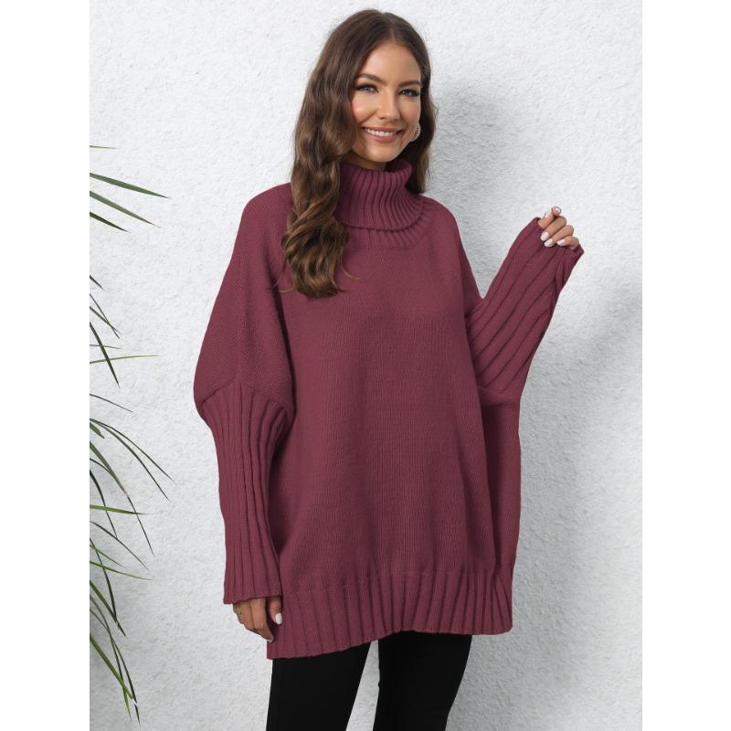 Women's Fall/winter Pullover Knit Solid Color Turtleneck Lapel Sweater