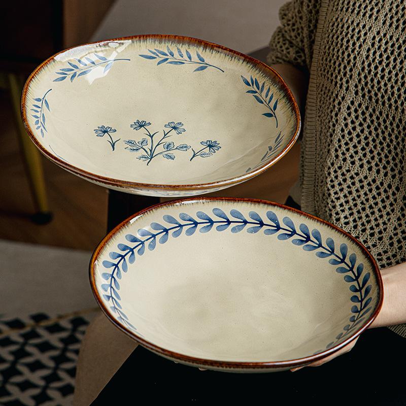 Plate 9-Inch Lotus Leaf Plate Premium Salad Plate Vegetable Plate Special-Shaped Ceramic Deep Plate Outlet