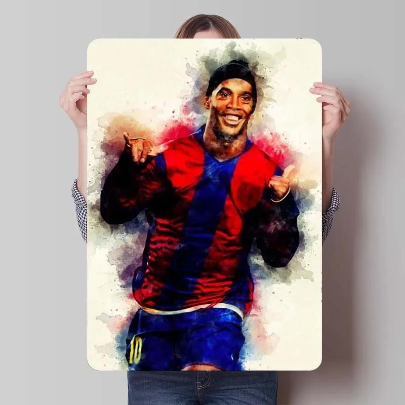 Ronaldinho Sign Sportposter Metall Wandkunst von Wandmalereien Vintage Metall Blechschild Plakette für Wandkunst Dekoration Man Cave Retro Zuhause