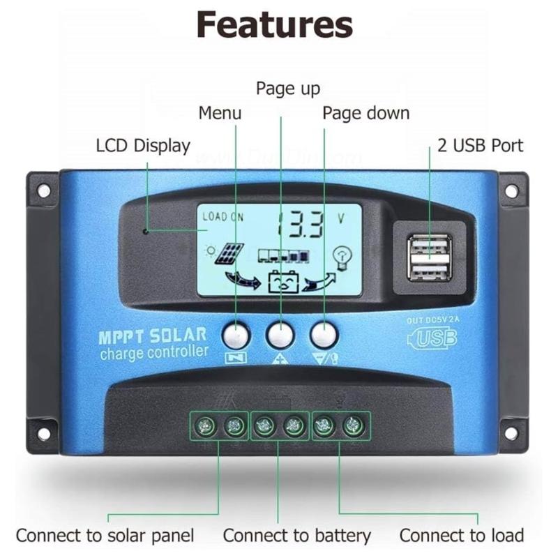 MPPT Solar Charge Controller With LCD Display Double USB Port 100A Auto Solar Charge Battery Regulator for Solar Panel