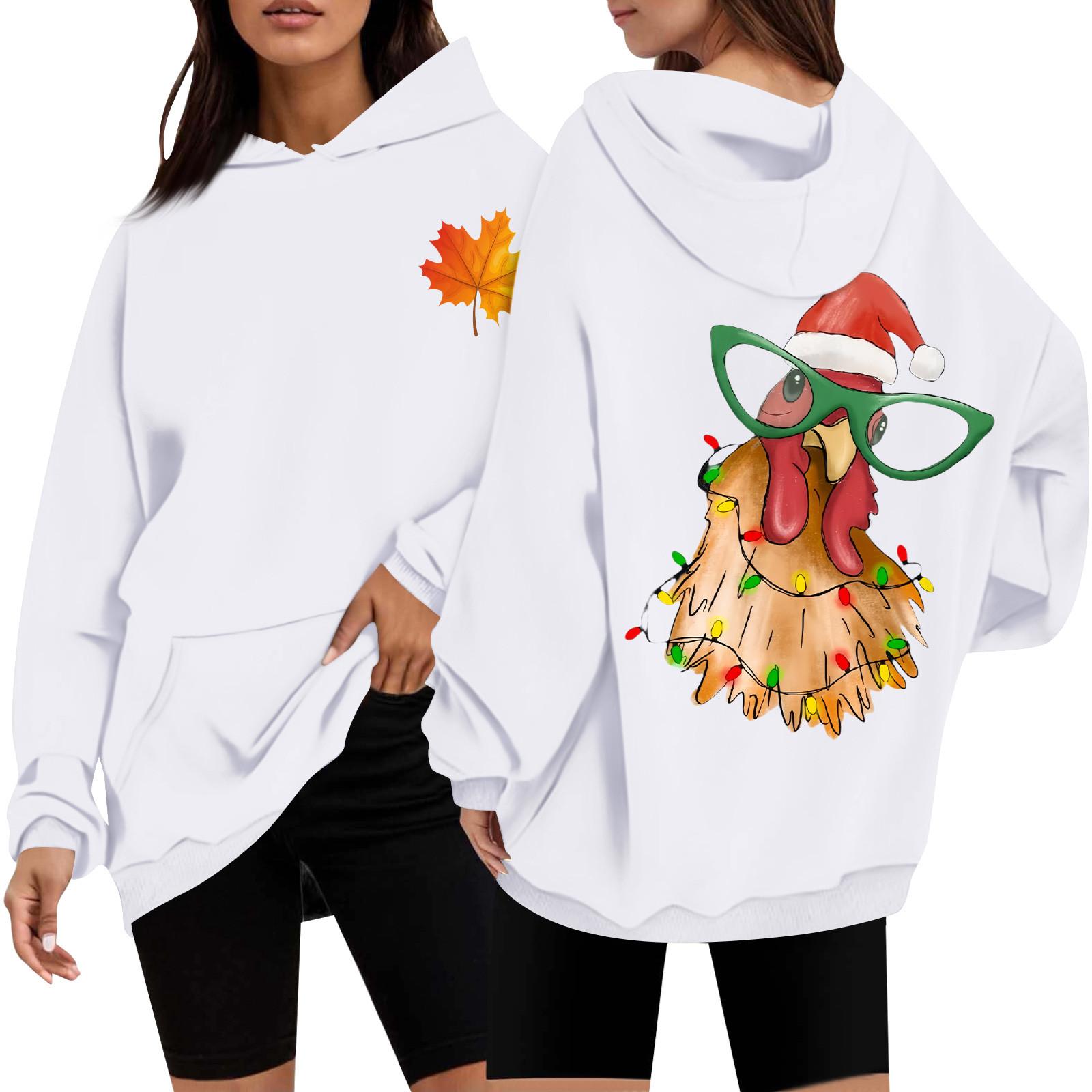 

Женская повседневная мода с принтом Дня благодарения с длинным рукавом и капюшоном XL белый