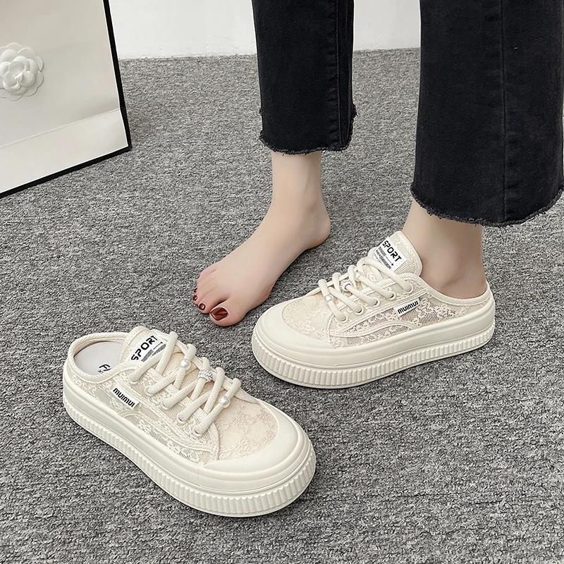 Fashion 2024 Fashion Women's Shoes Baotou Women's Slippers New Lace-up Casual Slippers Women High Quality Lace Platform Slippers Zapatos