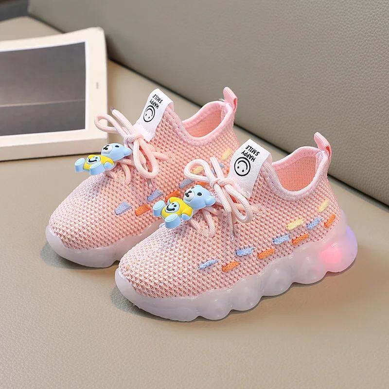 

Sports Shoes Bear Versatile baby shoes casual sneakers for kid shoe toddler boy shoe Anti-Slippery tenis infantil menino tênis 16insole11.5cm рожевий