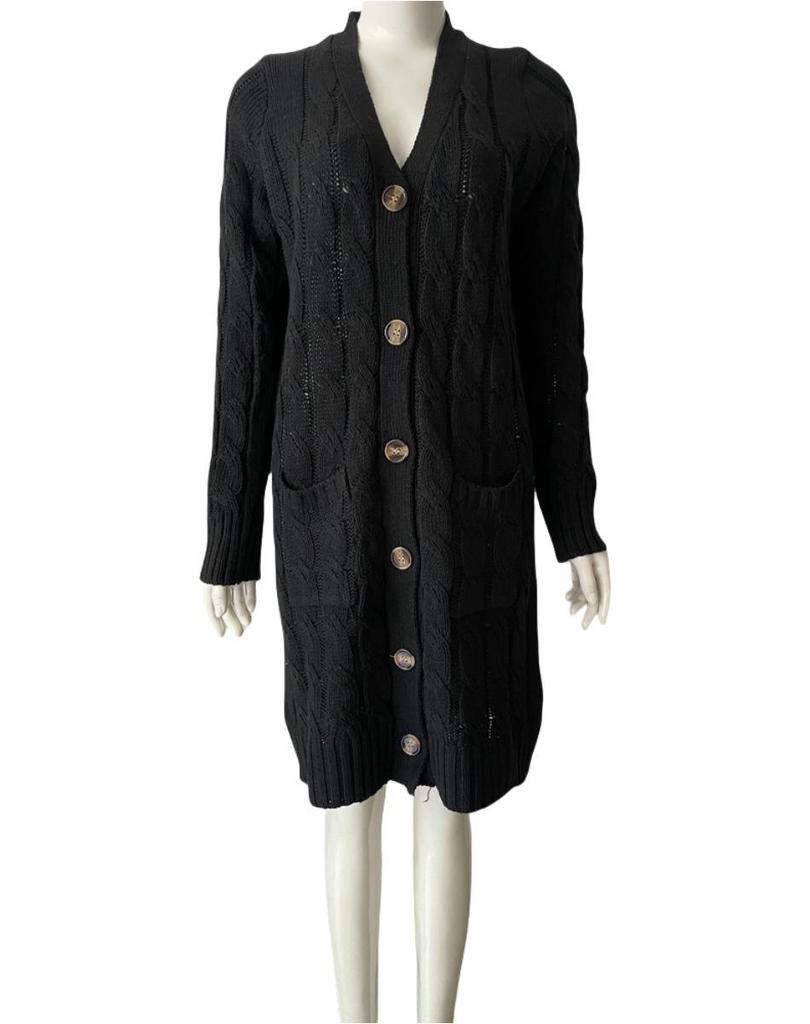 Langer, lockerer Zopfmuster-Strickcardigan für Damen – Herbst/Winter Knopfleisten-Pullover für Europäische & Amerikanische Trends 2026