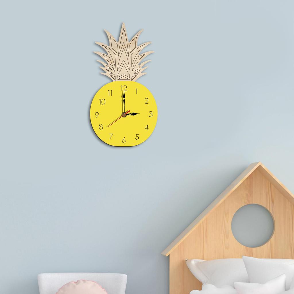 Pineapple Fruit Wall Clock Silent Nordic Style Cartoon Modern Cute for Kids Room Living Room Kitchen Office Home Decoration