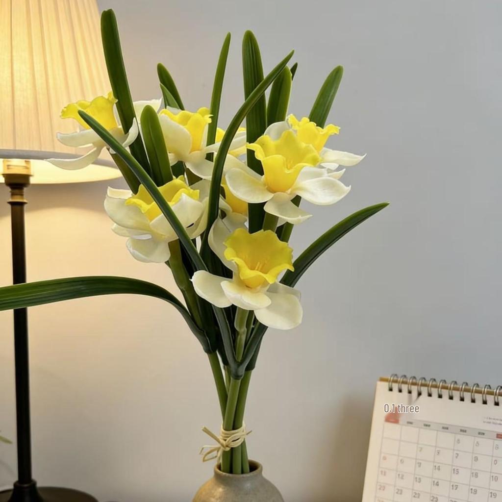 Narcissus Artificial Flower Bouquet - Potted Office Decor for Camping and Home