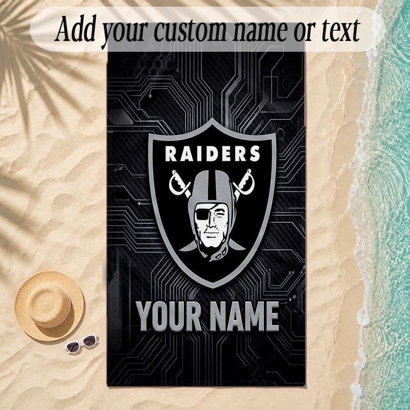 Beach TowelLas Vegas Raiders Custom Name Text Personalized Soft Towel for Beach Pool Indoor Home Decor Gift