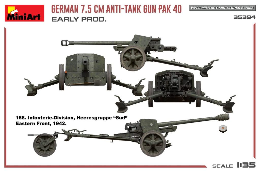 Miniart scale German PaK40 Early Model Gun Plastic Model MA35394 1/35 7.5cm Anti-Tank