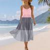 Women Summer Striped Print Sleeveless Adjustable Strap Bohemian Casual Beach Holiday Sundress with Pockets Loose Fit