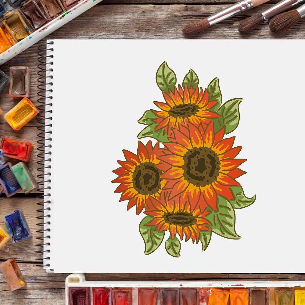 PET Plastic Drawing Painting Stencils Templates Sets, Sunflower Pattern, 29.7x21cm, 6 Sheets/set
