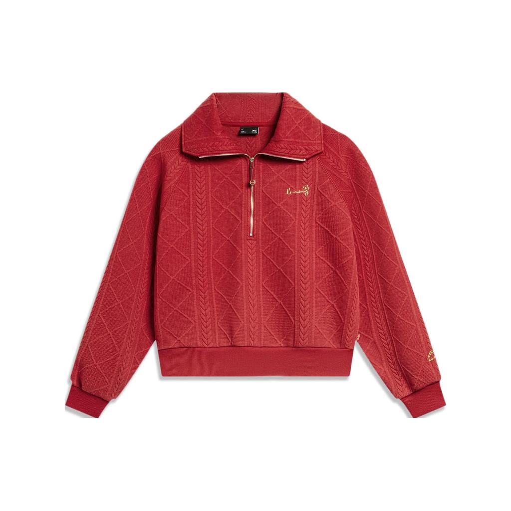 Li Ning Sport Life Series Full Print Diamond Pattern Anti-Static Sweatshirt Women Sweatshirt Samba-Red AWDU048-2