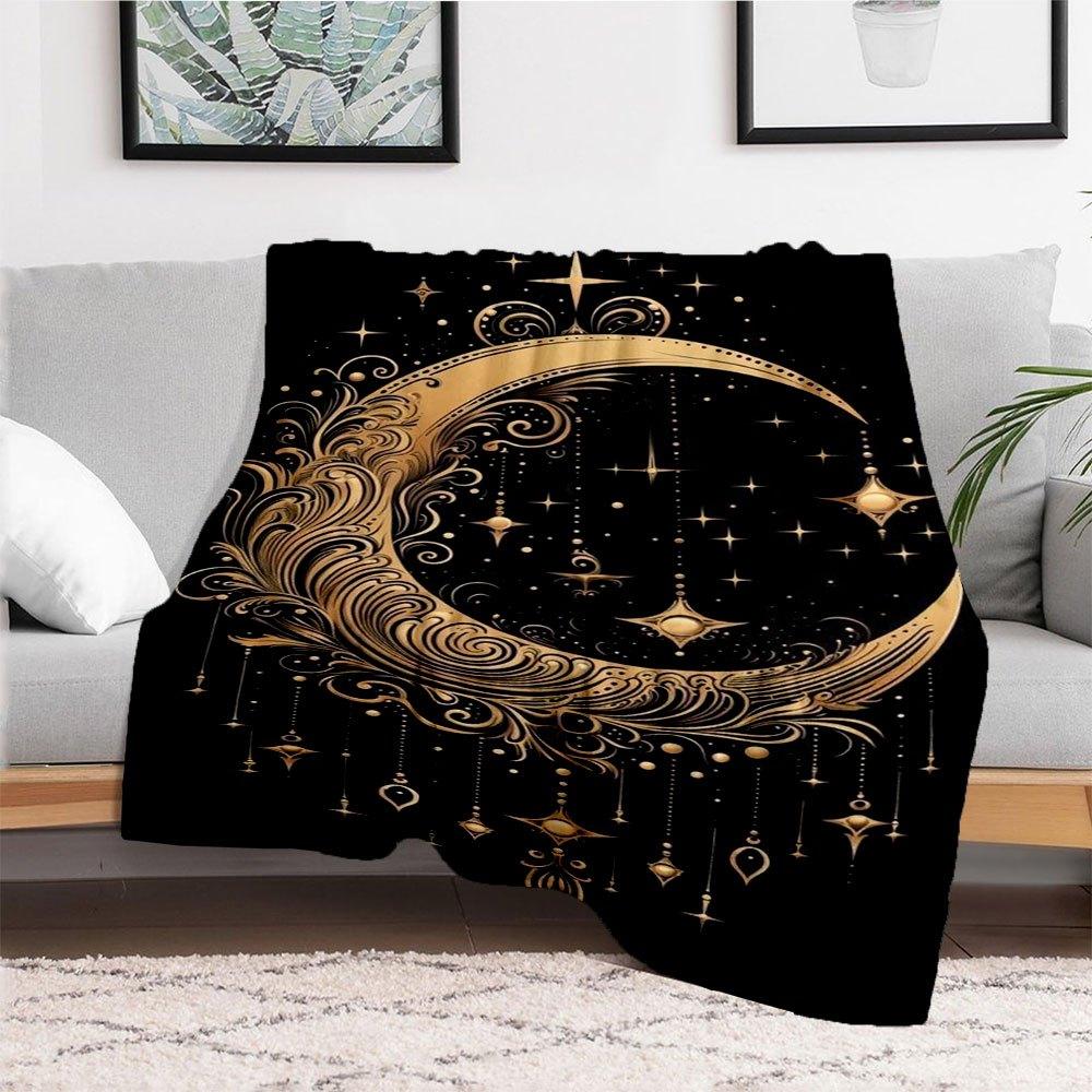 Goldener Halbmond Wandkunst DekorDecke Flanell Überwurfdecke für Sofa, Bett, Reise, Camping, Büro