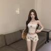 "Girls' Pure Desire Bear Print Suspender Pajama Set with Chest Pad - Summer Slim Fit Vest and Shorts"