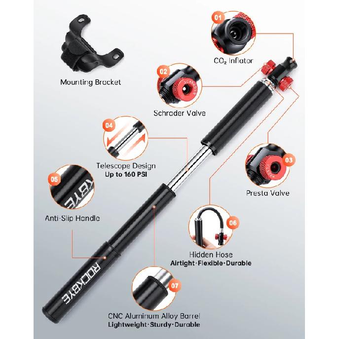 160PSI Bike Pump Drop-proof Aluminum Bicycle Air Pump Bicycle Tire Inflator MTB Mountain Road Cycling Pump