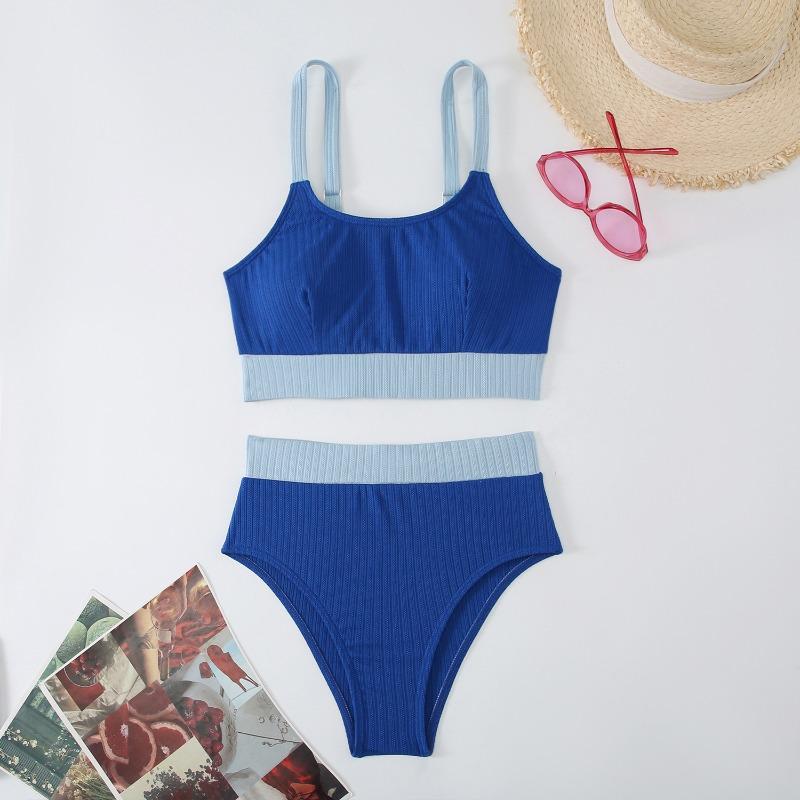 New Solid Color Suspender Split High Waist Triangle Women's Sexy Hot Spring Bikini Swimsuit