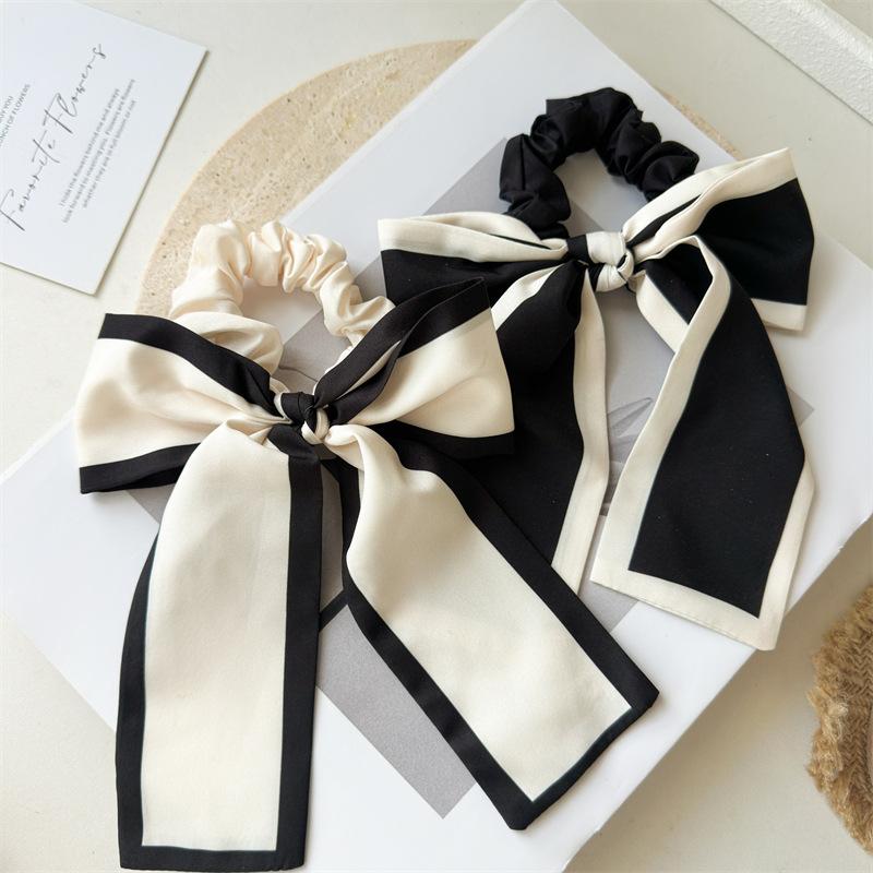 1 Stuks Mode Effen Strik Lint Kwastje Haar Scrunchies Elastische Haarbanden Voor Vrouwen Haarelastiekje Feest Paardenstaart Lint Haaraccessoires