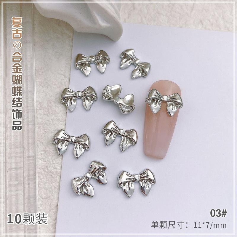 

10 шт. сплава бант для ногтей подвески украшения 3D роскошные серебряные золотые банты в форме ювелирных изделий DIY маникюр дизайн принадлежности 03#