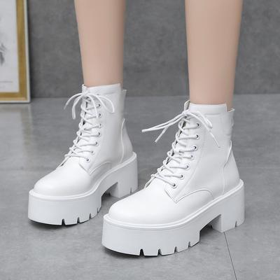Rimocy Herfst Winter Chunky Motorlaarzen Vrouwen Punk Stijl Dikke Bodem Witte Enkellaarsjes PU Leren Platform Laarzen Vrouw