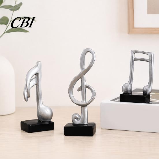 Study Room Decoration 3Pcs Minimalist Music Note Resin Sculpture, Treble Clef & Eighth Quarter Desk Desktop Decor for Piano Living Room, Matte