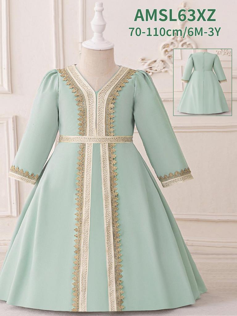 2025 Girls' Evening Mesh Princess Dress with Embroidery and Pleated Puffy Skirt for Flower Girls and Holidays