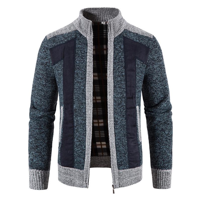 Men's Plus Velvet Thickened Stand Collar Cardigan Zipper Sweater - Autumn/Winter Warm Loose Knitwear