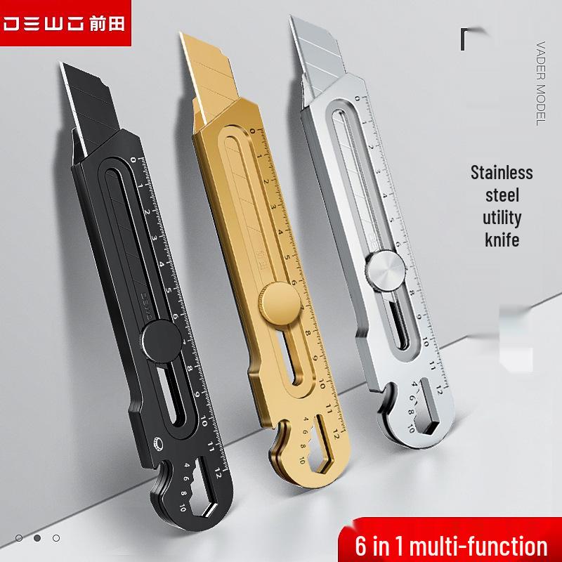 Maeda Schwerlast schwarzes Edelstahl-Utility-Messer: 6-in-1 Tapeten- und Paketmesser in Industriequalität
