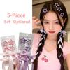 6pcs/set Y2k Star Snap Hair Clips with Long Ribbon Bowknot Barrettes for Women Girls Double Ponytail Headwear Hair Accessories