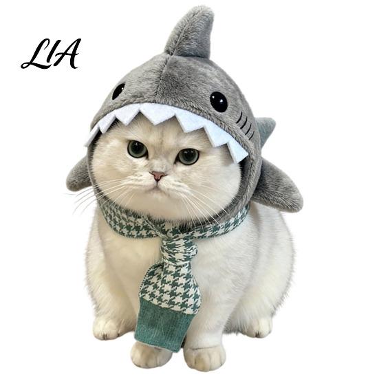 Winter Plush Warm Headgear Cat Shark Hood Hat, Headgear, Cozy Cute Thermal Ear Protection for Cats Hat Accessory Small Dogs Fun Photo Props Pet