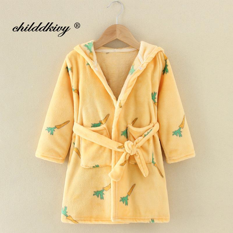

Boy and Girls Flannel Pajamas Robe Autumn and Winter Children Sleepwear Soft Hooded Kids Homewear 2-8 Years 4T
