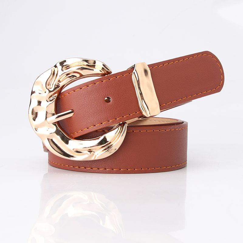 Women's Fashion Personalized Belt European and American Trend Simple Jeans Belt Big Head Metal Buckle Decorative Belt