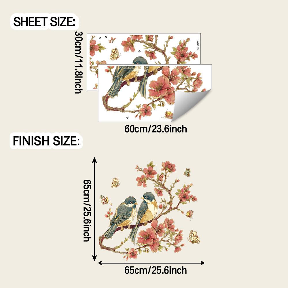

Оптовая продажа съемных веток персикового цвета в китайском стиле и наклеек для украшения стен дома с птицами и бабочками