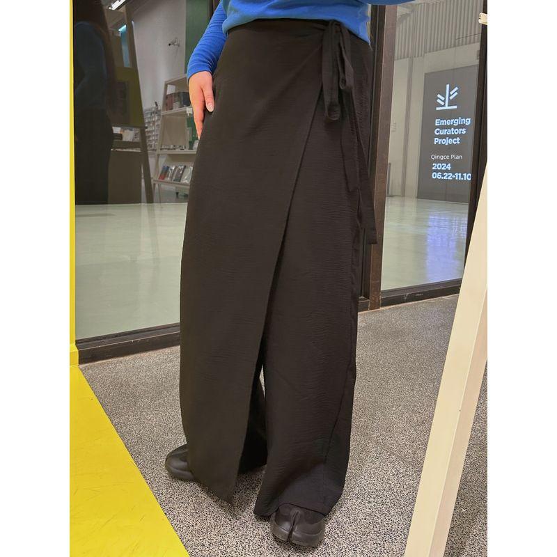 

Miss Biggie Fashion Plus Size Slim Looking Easiest for Match Comfort Ice Silk Folding Door Shoelace High Waist Straight-Leg Pants Black XXXL