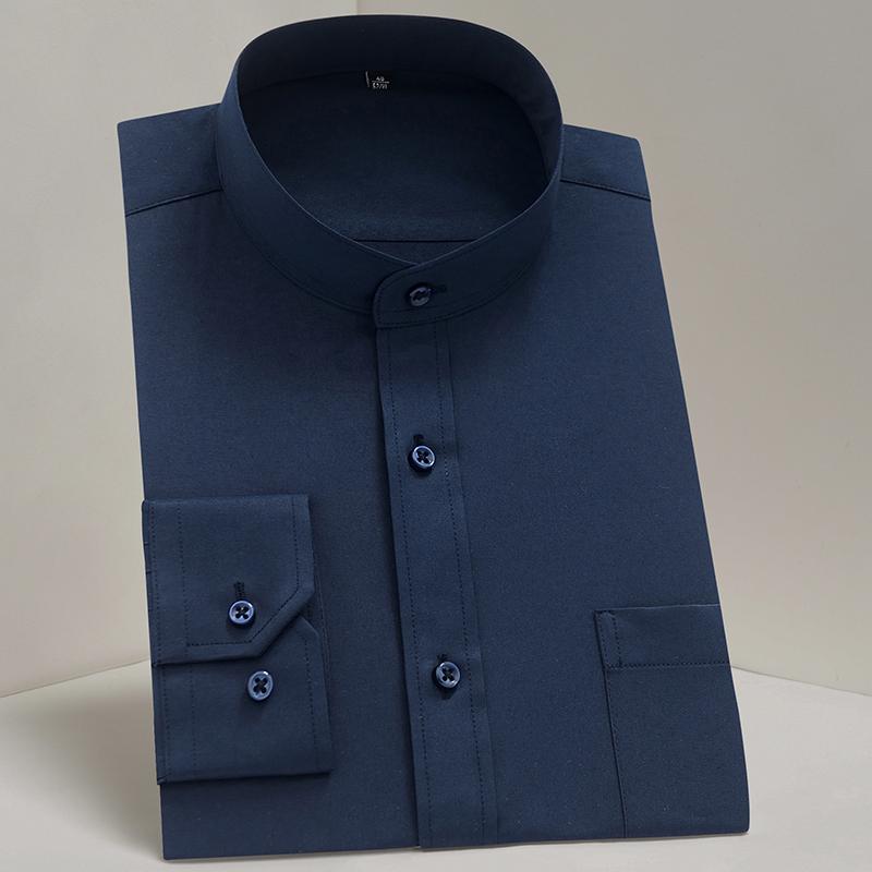 Pánská košile s dlouhým rukávem s mao límcem (Mandarinský límec) Košile s jednou náprsní kapsou Smart Casual Regular-fit Business Office Pánské oblečení