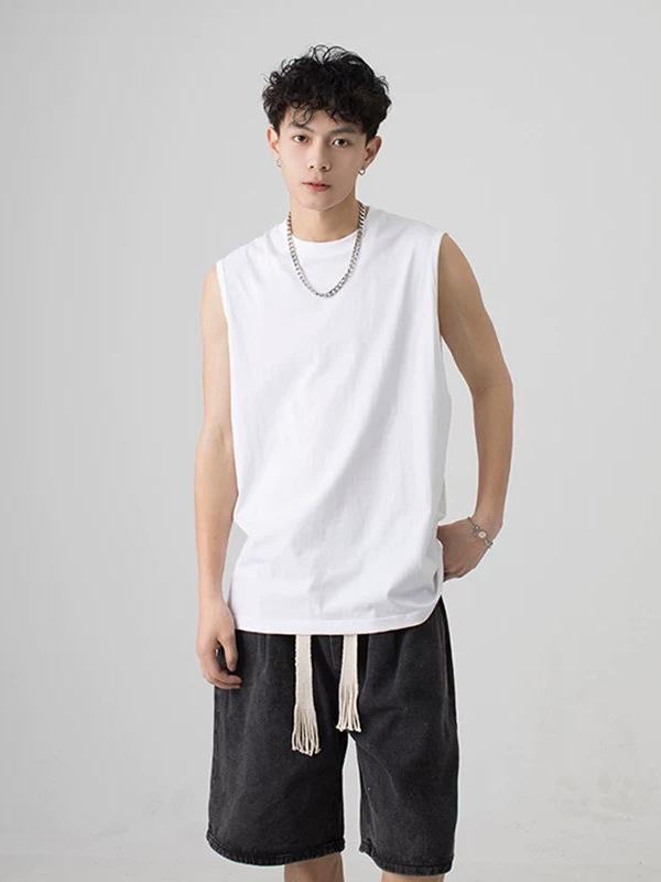Summer Men's Sleeveless Tank Top Crew Neck Basketball Fitness Training Vest Solid Loose Breathable Quick-Dry Athletic Shirt
