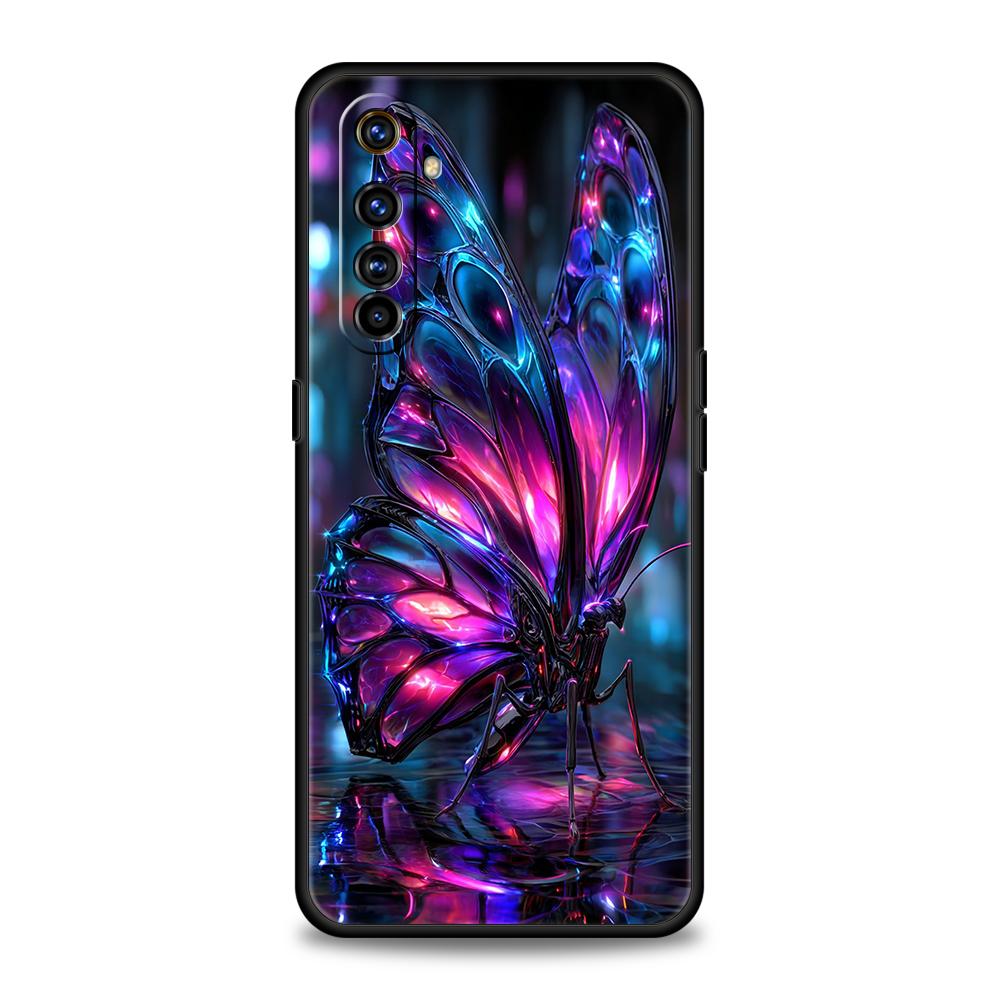 Weiches TPU für Realme 11 10 9 Pro Plus GT2 GT3 GT5 C21 C25 C35 C53 C55 C67 Pro 5G Stoßfeste Handyhülle Art Lila Schmetterling Capas