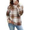 Damen Rundhals Langarm Reguläre Passform Lässiges Kariertes T-Shirt Top für Herbst Tägliche Kleidung