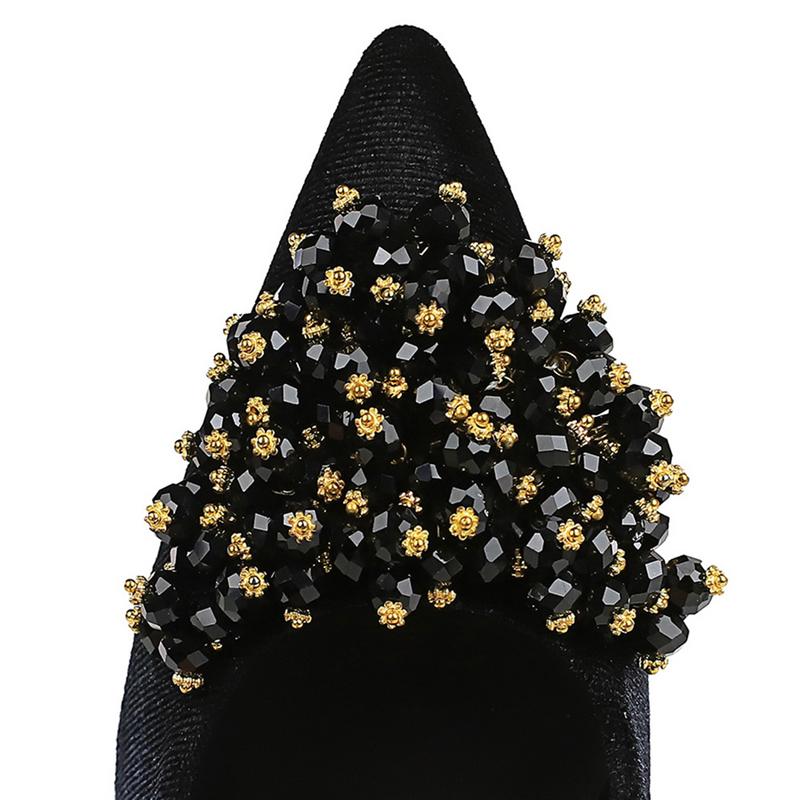 Fashion New Beaded metal flower Women Pumps Luxury banquet shoes Women 7 cm heels Stiletto Suede kitten high heels Female party shoes