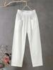 Women's Plus Size Lightweight Cotton and Linen Straight-Leg Pants - Casual White Harem Style, Elastic Waistband, for Spring/Summer/Fall