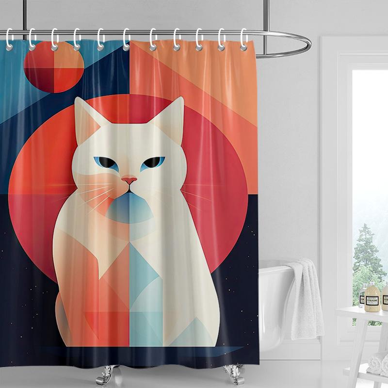 Cartoon cat waterproof shower curtain home decoration bathroom partition shower curtain 180x 200cm with 12 hooks