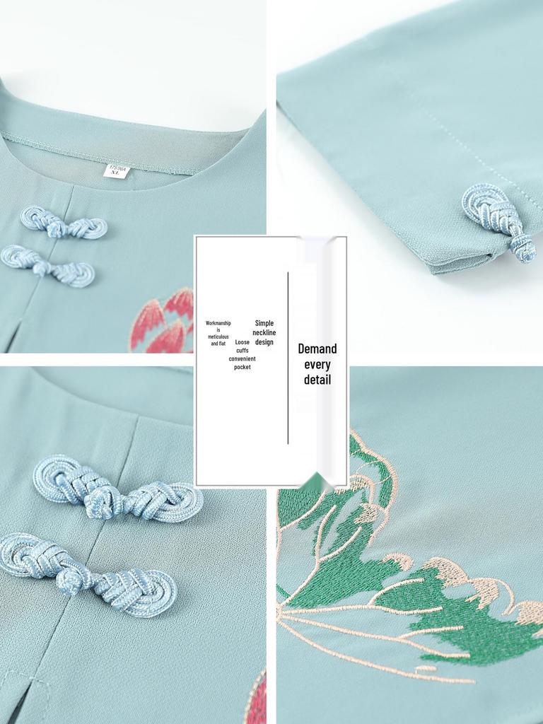Mom's Stylish Chinese-Style Summer Top: Elegant Fake Two-Piece for Women and Grandmas